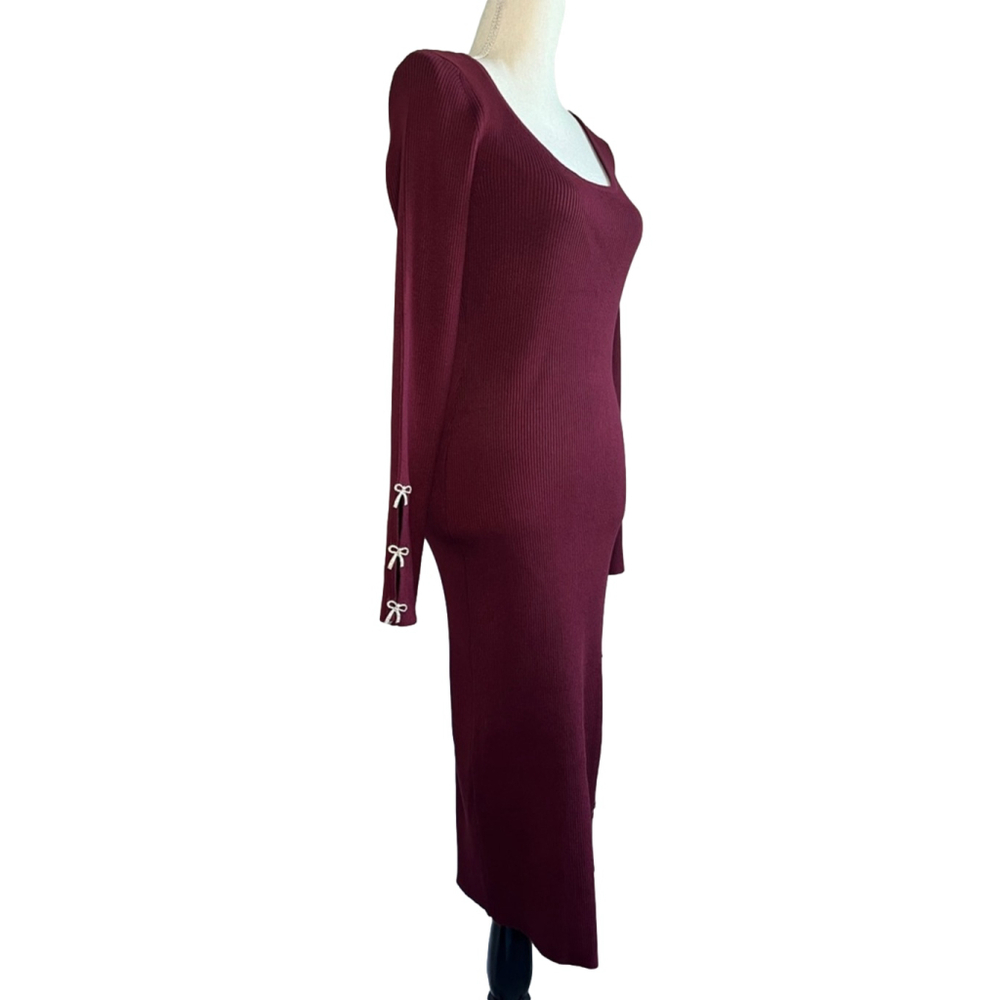 Rosie Harlow Burgundy Slim Ribbed Long Sleeve Sweater Dress - Picture 2 of 6